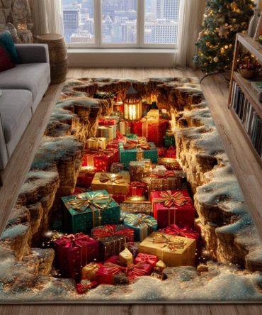 Gift Cave Holiday Area Rug — Festive Seasonal Accent Rug, Low-Pile Durable Design For Entryway, Living Room & Holiday Decor Displays