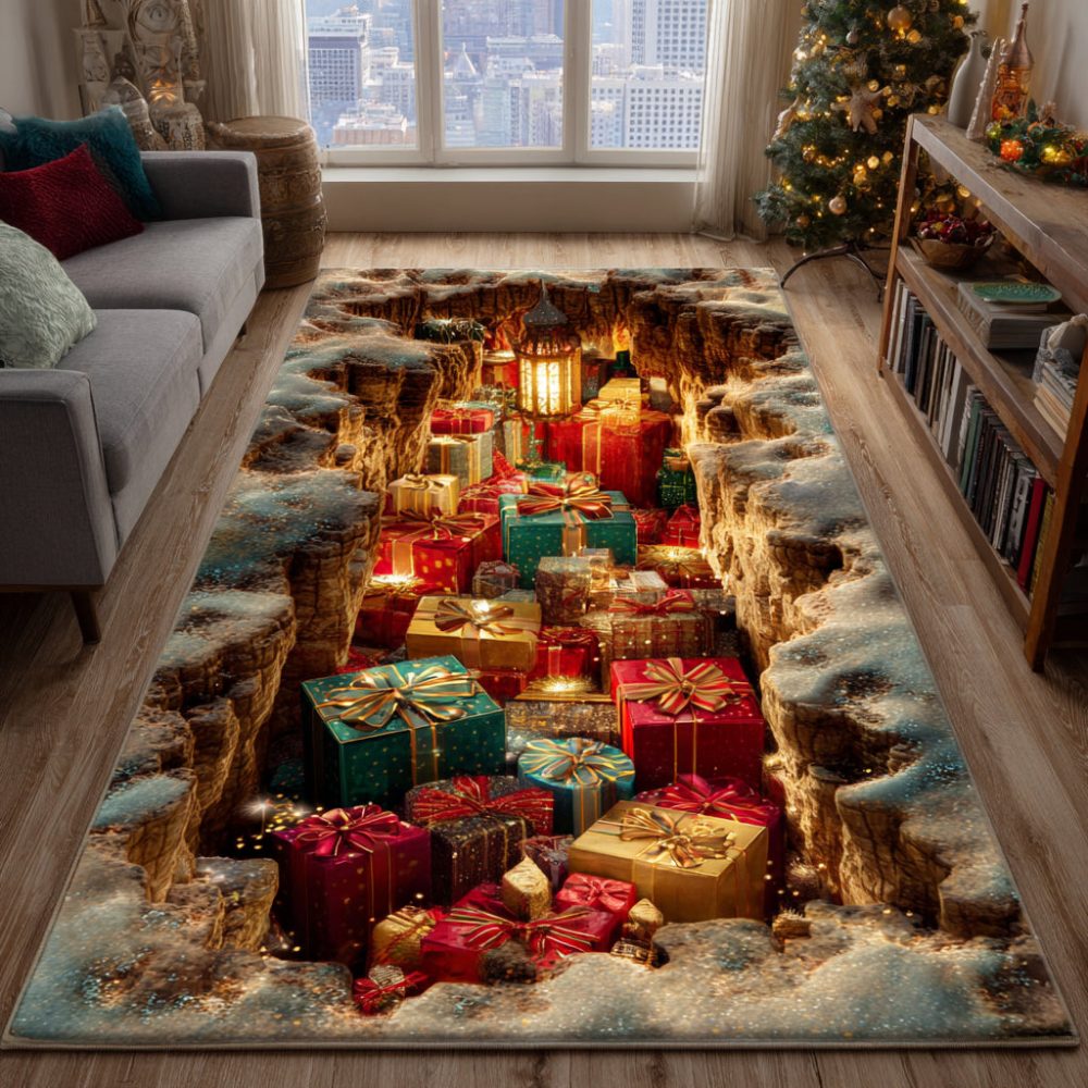 Gift Cave Holiday Area Rug — Festive Seasonal Accent Rug, Low-Pile Durable Design For Entryway, Living Room & Holiday Decor Displays