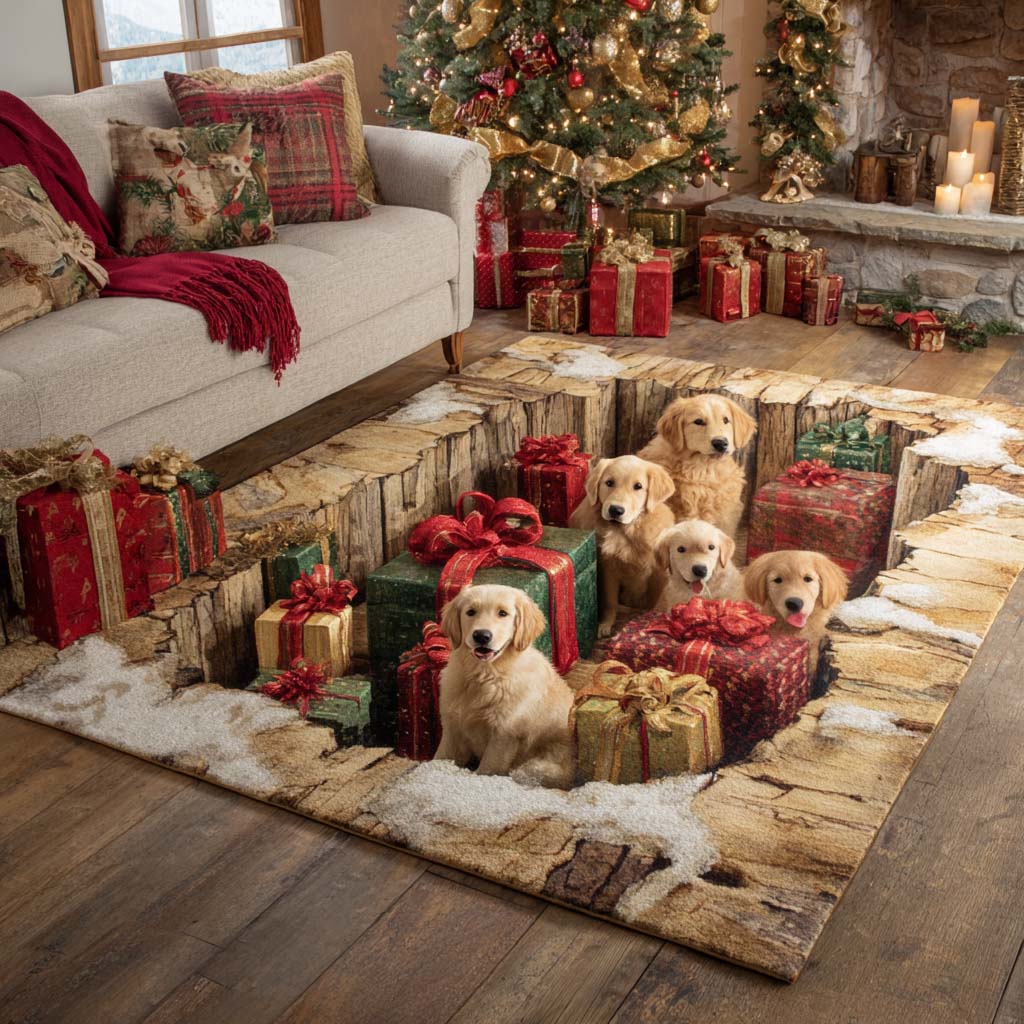 Golden Retriever Holiday Rug — Heartwarming Christmas Dog Area Mat, Soft Non-Slip Accent For Pet-Friendly Living Rooms & Gifts