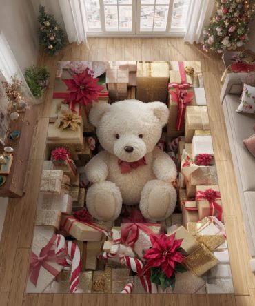 Gift Drop Festive Accent Rug — Stylish Seasonal Pattern, Low-Pile Durable Design For Entryways, Living Rooms & Holiday Gift Displays