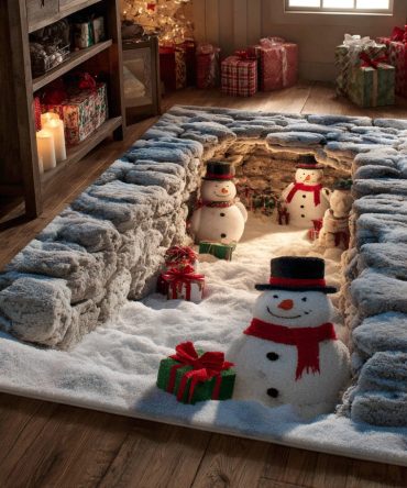 Gift Snowman Holiday Rug — Whimsical Snowman Accent Rug, Low-Pile Festive Design For Entryway, Kitchen & Seasonal Decor Spaces