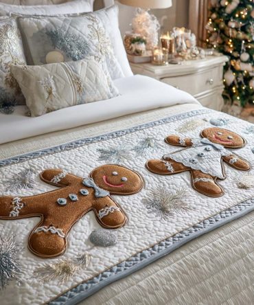 Ginger Duo Festive Quilted Bed Runner - Luxury Holiday Bedding Accent, Reversible Cotton-Blend Throw For Queen & King Beds, Machine Washable