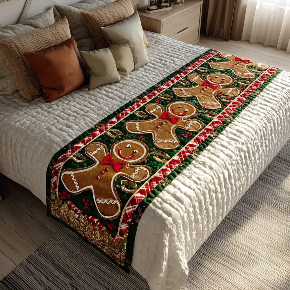 Gingerbread Delight Holiday Quilted Bed Scarf — Festive Reversible Runner For Seasonal Bedroom Decor, Cozy Cotton Blend, Easy Care