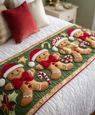 Gingerbread Dreams Quilted Bed Runner - Sweet Holiday Baking Motif Bed Scarf, Cozy Cotton Layer For Seasonal Bedroom Decor, Machine Washable