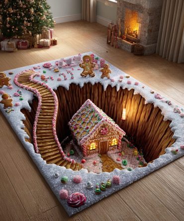 Gingerbread Haven Designer Area Rug — Festive Warmth For Family Rooms & Nurseries, Soft Low-Pile, Easy-Care Accent Carpet