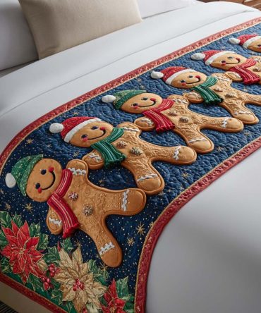 Gingerbread Holiday Charm Quilted Bed Runner - Sweet Festive Baking Motif, Cozy Quilted Foot Throw For Christmas Bedroom, Gift-Ready Accent