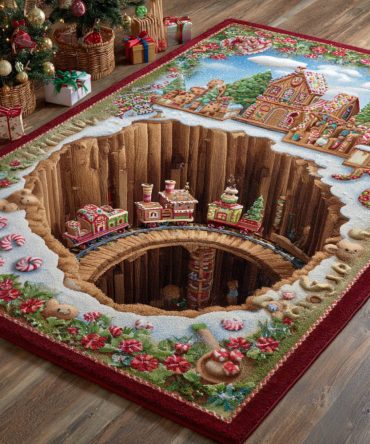 Gingerbread Village Premium Area Rug — Charming Low-Pile Accent Carpet For Cozy Homes, Durable & Easy To Style Under Furniture
