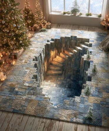 Glacier Steps Contemporary Area Rug — Cool-Tone Modern Accent Rug For Living Room & Office, Low-Pile, Durable & Easy-Care