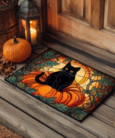 Glass Cat Glow Luminescent Doormat - Glow-Effect Stained Glass Cat Welcome Mat, Durable Non-Slip Indoor/Outdoor Entry Rug