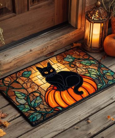 Glass Cat Light Doormat - Stained-Glass Style Cat Welcome Mat With Bright Colors, Fade-Resistant Non-Slip Indoor/Outdoor Rug