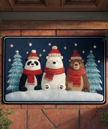 Cheerful Bear Trio Welcome Mat — Durable Decorative Outdoor/Indoor Front Porch Doormat With Playful Animal Design To Brighten Entryways