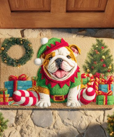 Glow Bulldog Welcome Mat — Unique Pet-Themed Front Door Doormat, Durable Indoor/Outdoor Entry Rug With Bold Graphics & Non-Slip Backing