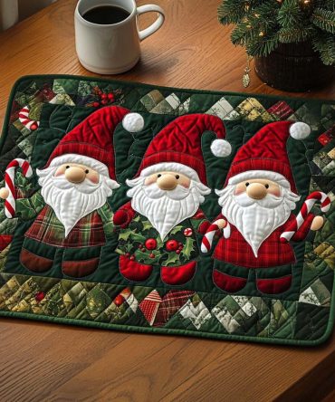 Gnome Cheer Quilted Placemat — Playful Garden Gnome Table Mat with Colorful Applique, Durable Cotton Blend, Great for Indoor & Outdoor Entertaining