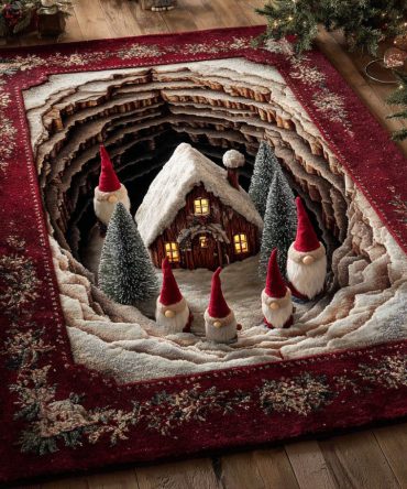 Gnome Christmas Village Holiday Rug — Festive Decorative Area Rug, Soft Low-Pile For Living Rooms, Entryways & Kids' Spaces