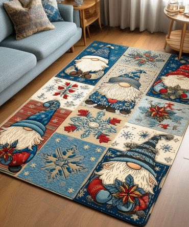 Gnome Holiday Celebration Area Rug — Cheerful Low-Pile Accent Rug For Seasonal Décor, Family Rooms & Play Areas, Easy-Care
