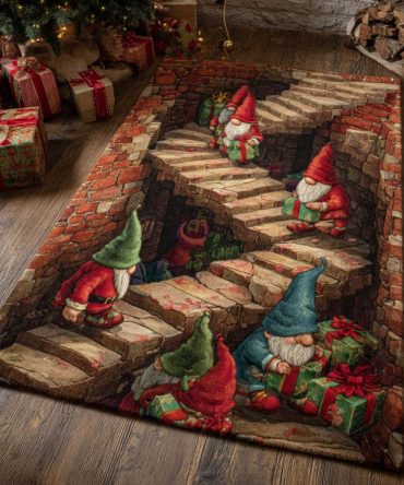 Gnome Stairs Low-Pile Area Rug — Playful Stair & Accent Carpet For Kids' Rooms Or Entryways, Durable & Easy To Maintain