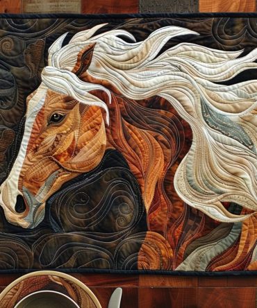 Golden Gallop Quilted Placemat — Luxurious Equestrian Horse Design With Metallic Gold Accents For Statement Dining Tables