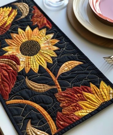 Golden Glow Sunflower Quilted Placemat — 12x18 Bright Sunflower Table Mat, Durable Cotton-Blend, Machine-Washable, Farmhouse Chic