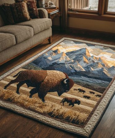 Golden Bison Rug Collection — Rustic Glam Low-Pile Area Rug In Warm Gold Tones, Durable Accent Carpet For Cabin & Modern Homes