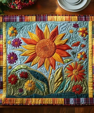 Golden Bloom Quilted Table Placemat — Luxury-Inspired Heat-Proof Dining Mat, Easy-Care Quilted Protector for Elegant Tablescapes