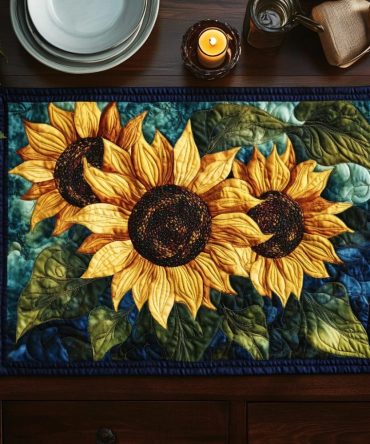 Golden Bloom Quilted Placemat — Decorative Floral Cotton Table Mat with Insulated Quilting, Easy-Care Dining Accent for All Seasons