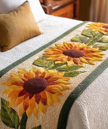 Golden Bloom Quilted Bed Runner — Decorative Reversible Throw For Queen & King Beds, Warm Floral Accent For Autumn & Everyday