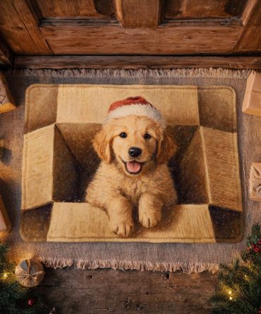 Gold Gift Box Welcome Mat — Elegant Metallic Accent Doormat For Holiday Porch, Premium Coir, Weather-Resistant, 18X30 In, Non-Skid Backing