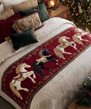 Golden Carousel Quilted Bed Runner — Elegant Metallic Accent Runner For Luxurious Holiday & Year-Round Bedding Styling
