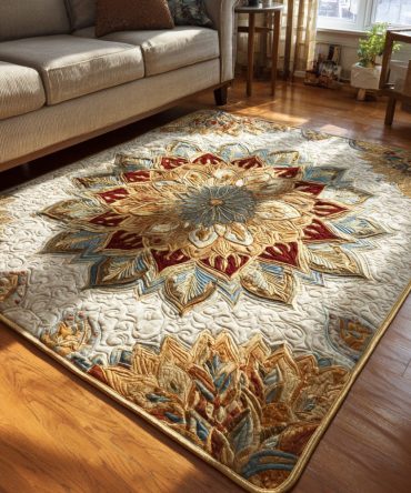 Regal Golden Crest Rug — Timeless Emblem-Style Area Rug For Entryway & Living Room, Durable Low-Pile, Luxury Accent Flooring