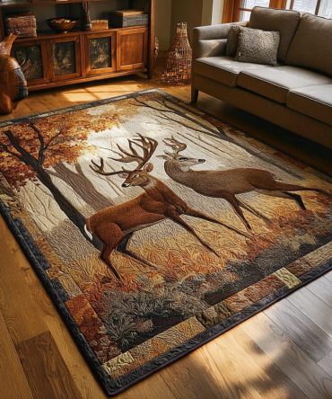 Nordic Golden Deer Accent Rug — Minimalist Deer Motif Rug For Modern Cabins & Living Rooms, Durable Low-Pile, Scandi Style