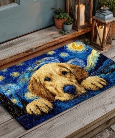 Golden Dream Night Decorative Mat — Elegant Nighttime Gold Accent Welcome Rug For Porch & Foyer, Weatherproof And Easy Care