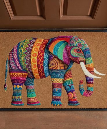 Golden Elephant Decorative Welcome Mat — Elegant Coir Entrance Rug With Non-Slip Backing, Weather-Resistant Metallic-Inspired Elephant Design For Home
