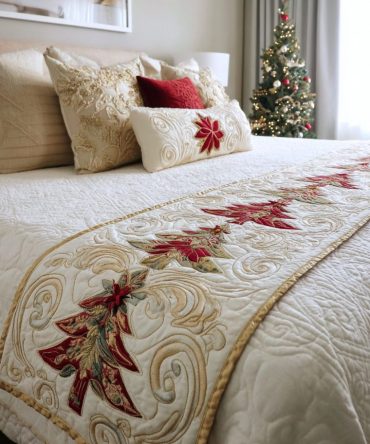 Golden Eve Quilted Bed Runner — Luxe Metallic-Tone Accent Scarf, Elegant Quilted Runner For Glamorous & Modern Bedrooms (Queen/King)