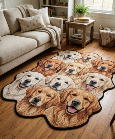 Golden Family Custom Rug — Heartfelt Custom-Shape Area Rug For Family Rooms, Warm Gold Tones, Soft Pile, Personalized Layouts