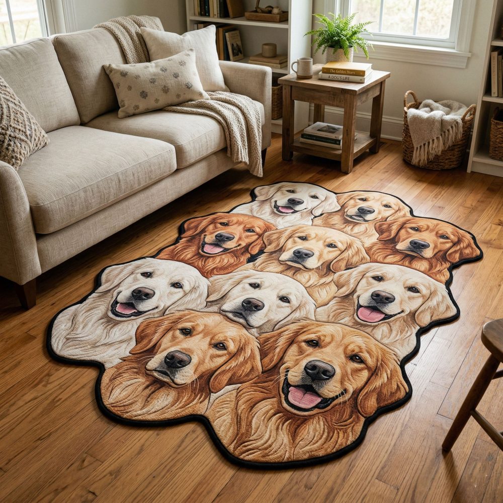 Golden Family Custom Rug — Heartfelt Custom-Shape Area Rug For Family Rooms, Warm Gold Tones, Soft Pile, Personalized Layouts