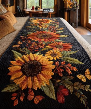 Golden Fields Quilted Bed Runner — Warm Harvest Hues, Farmhouse Accent Scarf For Bed, Cotton-Blend, Easy Care Queen/King