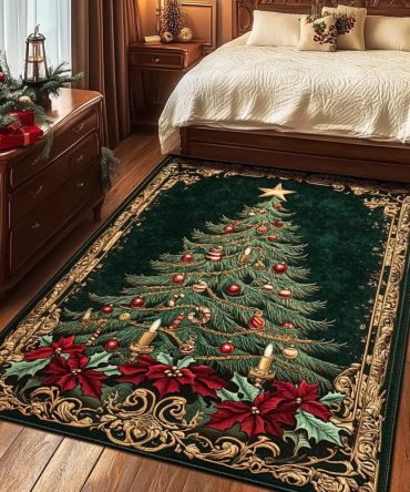 Golden Forest Decorative Area Rug — Lush Botanical Design, Durable Low-Pile Rug For Living Room, Stain-Resistant & Easy Care