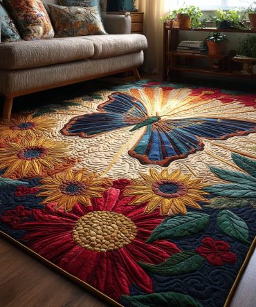 Golden Garden Glow Area Rug — Illuminating Floral Accent Rug, Soft Plush Pile, Fade-Resistant, Perfect For Living Room Or Bedroom