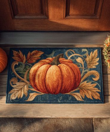 Golden Harvest Welcome Doormat - Rustic Fall Front Door Mat With Pumpkins & Wheat, Heavy-Duty Coir Rug For Porch, Non-Slip