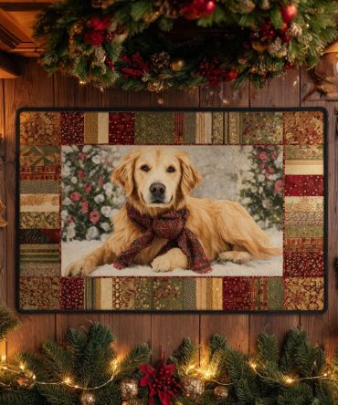 Golden Hearth Porch Mat — Warm Metallic Holiday Doormat For Entryway, Heavy-Duty Coir, 18X30 In, Weather-Resistant, Non-Skid Rubber Backing