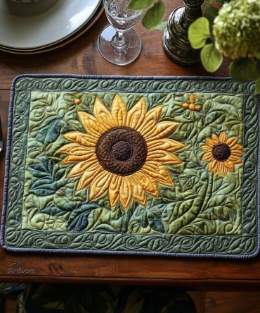 Golden Horizon Quilted Placemat — Sunset Gradient Design, Warm Tones, Durable Cotton, Heat-Resistant, Reversible, Modern Table Mat
