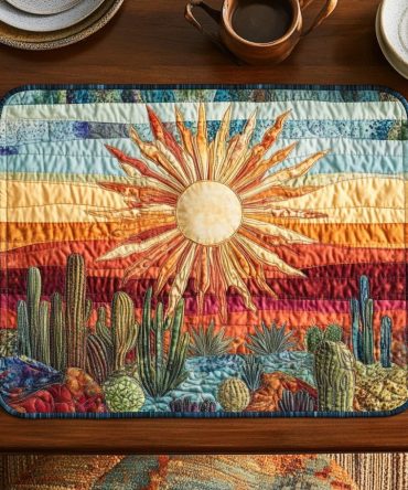 Golden Horizon Quilted Table Placemat — Sunset-Inspired Warm Tones, Durable Cotton Blend, Heat-Resistant & Stylish Everyday Dining Accent