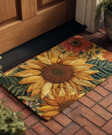 Golden Hour Sunflower Welcome Mat — Vibrant Sunflower Doormat For Front Door, Durable Indoor/Outdoor Rug With Non-Slip Backing And Fade-Resistant Design