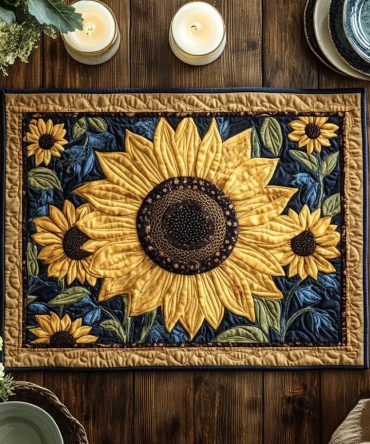 Elegant Golden Leaf Quilted Dining Placemat — Metallic-Inspired Table Accent, Heat-Resistant, Reversible & Machine-Washable For Special Occasions