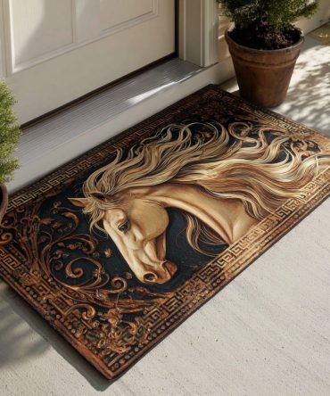 Golden Mane Horse Doormat – Striking Coir Entrance Mat With Golden Horse Print, Durable Non-Slip Welcome Rug For Stables & Homes