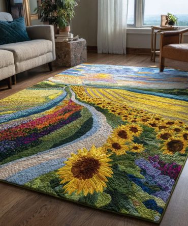 Golden Petal Pathway Runner Rug — Floral Corridor Design, Long Narrow Runner, Soft Low-Pile, Fade & Stain Resistant, Hallway Elegance