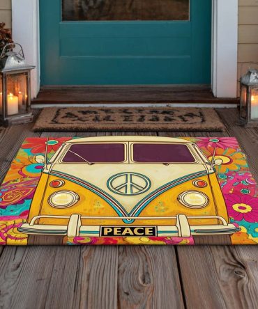 Golden Retro Camper Doormat – Luxe Vintage Van Welcome Rug, Durable Outdoor Entrance Mat For Boho Road Trip Style & Porch Decor