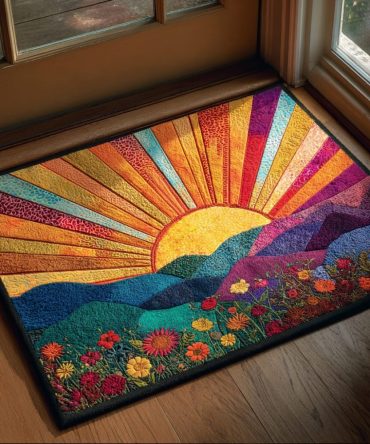 Golden Rise Sunrise Doormat – Stylish Coir Welcome Mat With Warm Gold Accents, Durable Outdoor Porch Rug For Entryway Décor