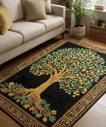 Golden Roots Area Rug — Organic Tree-Root Motif, Earthy Metallic Accents, Durable Low-Pile, Stain-Resistant, Ideal For Modern Rooms