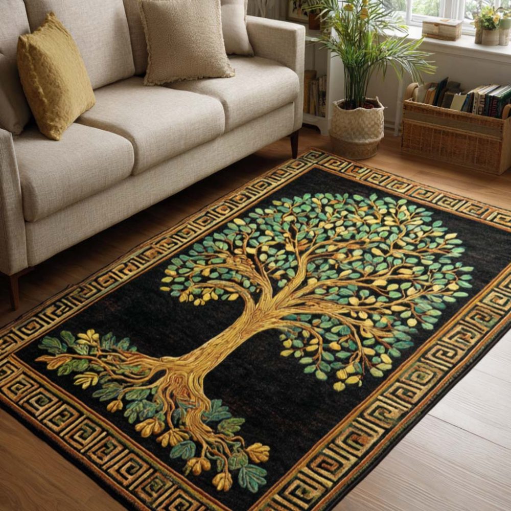 Golden Roots Area Rug — Organic Tree-Root Motif, Earthy Metallic Accents, Durable Low-Pile, Stain-Resistant, Ideal For Modern Rooms
